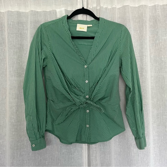ANTHROPOLOGIE Maeve Katherine Knotted Button Down Stripes Blouse Top - Picture 4 of 6